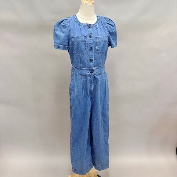J. Crew Point Sure Patch-pocket utility jumpsuit in indigo denim Size 4 Wide Leg - Picture 2 of 16